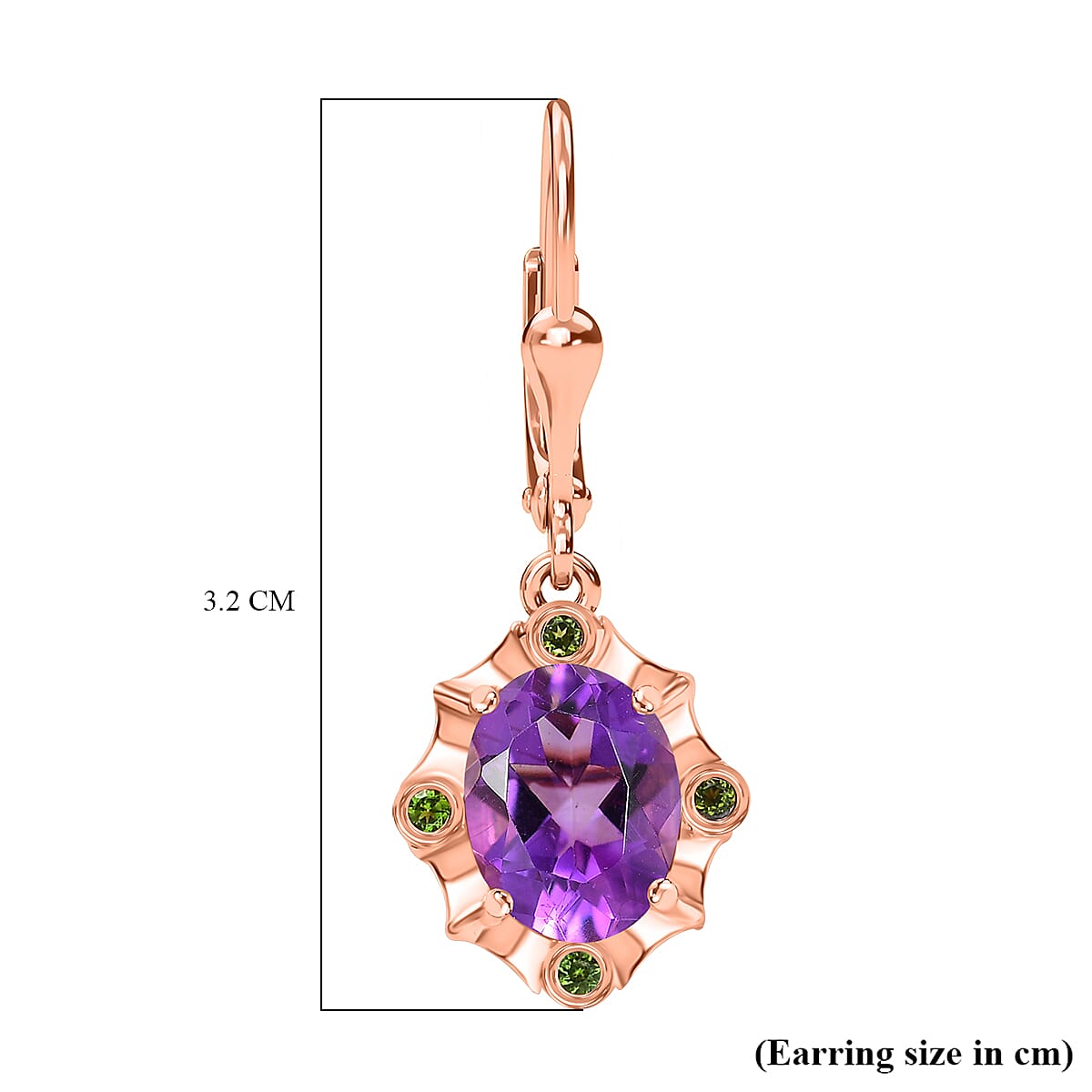 Natural Rose De Morocco, Natural Chrome Diopside Solitaire Lever Back Earring With Lever Back in 18K Vermeil Rose Gold Plated  3.58 Ct.