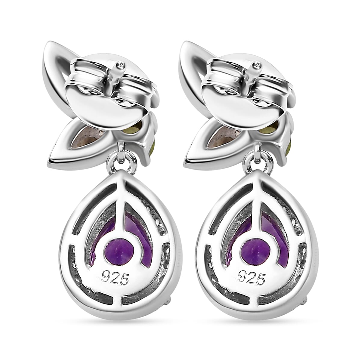 Butterfly Inspired Natural Rose De Morocco Amethyst & Multi Gemstone Earring With Push Back in Rhodium Sterling Silver 3.27 Ct