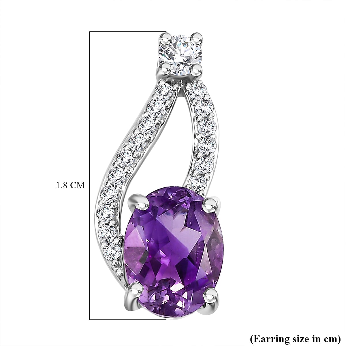 Water Wave Inspired Natural Rose De Morocco Amethyst, White Zircon Solitaire Stud With Push Back Earring in Rhodium Sterling Silver 2.89 Ct.