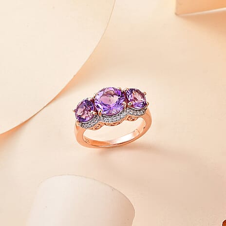 Moroccan Amethyst & Multi Gemstone Trilogy Ring in 18K Vermeil Rose Gold 3.93 Ct