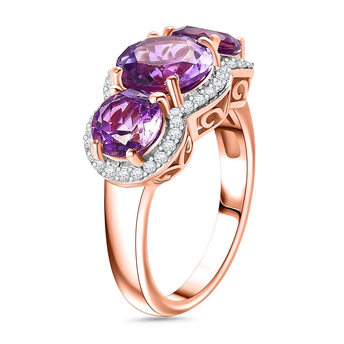 Moroccan Amethyst & Multi Gemstone Trilogy Ring in 18K Vermeil Rose Gold Plated Sterling Silver 3.95 Ct