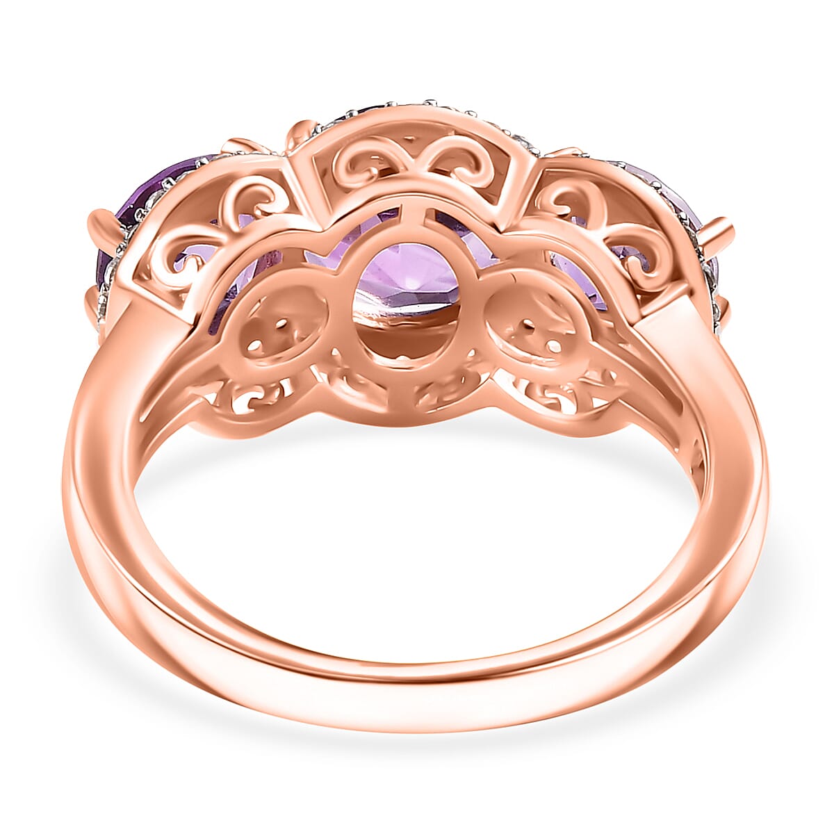 Moroccan Amethyst & Multi Gemstone Trilogy Ring in 18K Vermeil Rose Gold Plated Sterling Silver 3.95 Ct