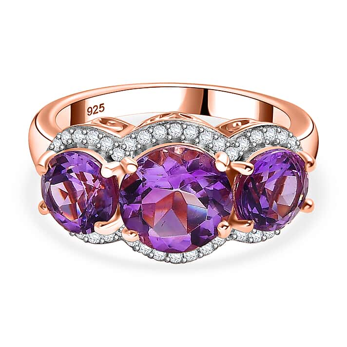 Berries Inspired Natural Rose De Morocco Amethyst, White Zircon Ring in 18K Rose Gold Vermeil Plated Sterling Silver
