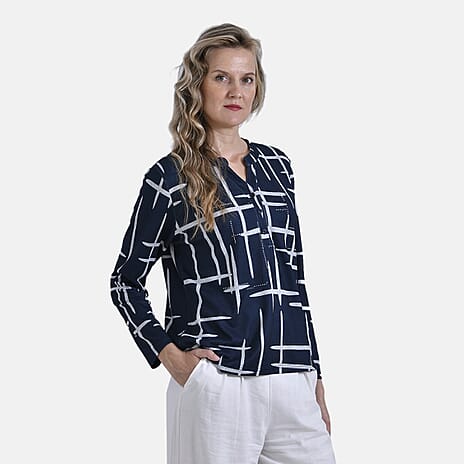 La Marey Ladies Printed Top (Size S) - Navy