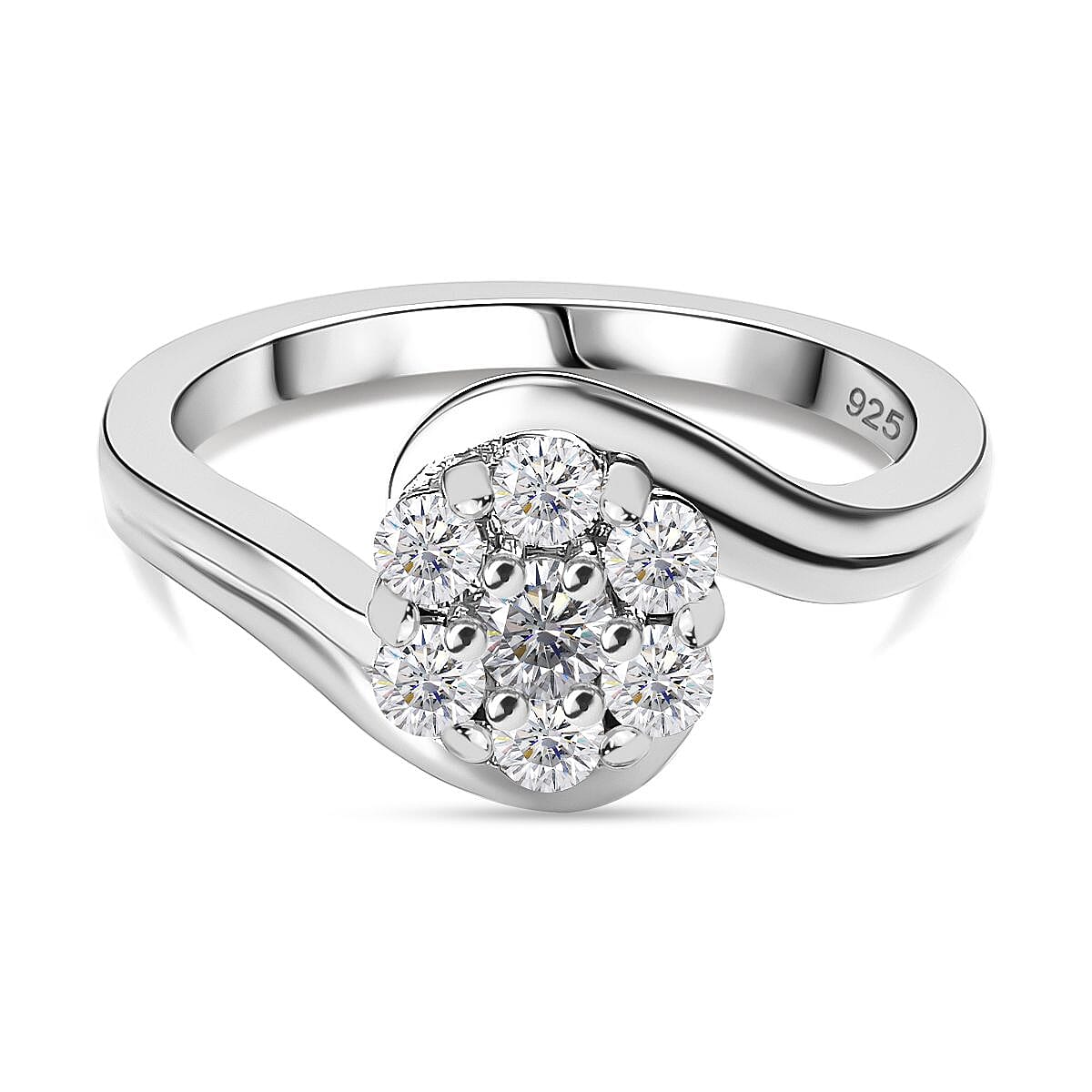 Moissanite Ring in Platinum Overlay Sterling Silver