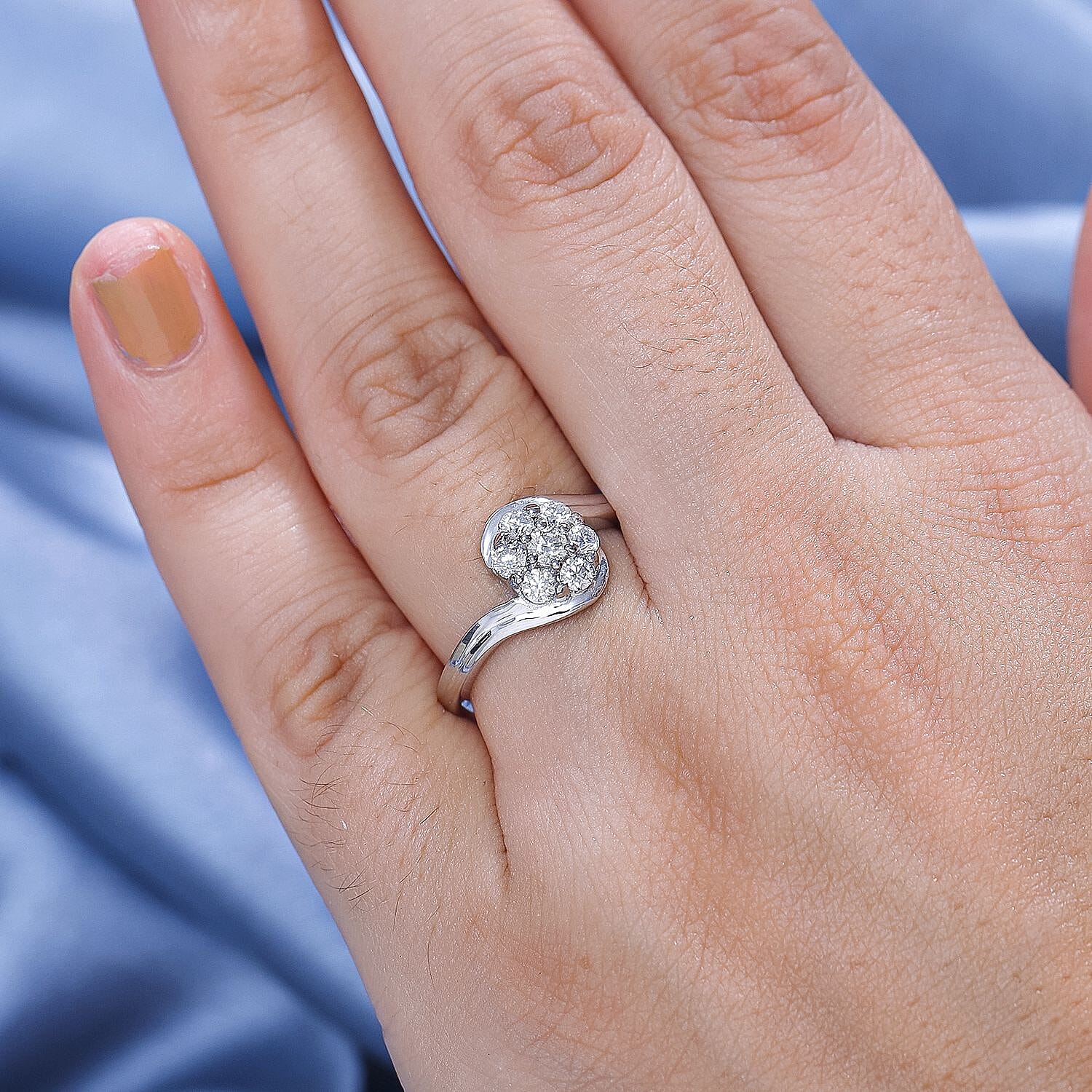 Moissanite Ring in Platinum Overlay Sterling Silver