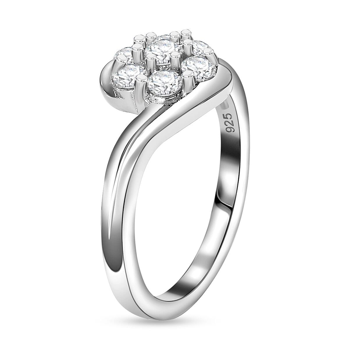 Moissanite Ring in Platinum Overlay Sterling Silver