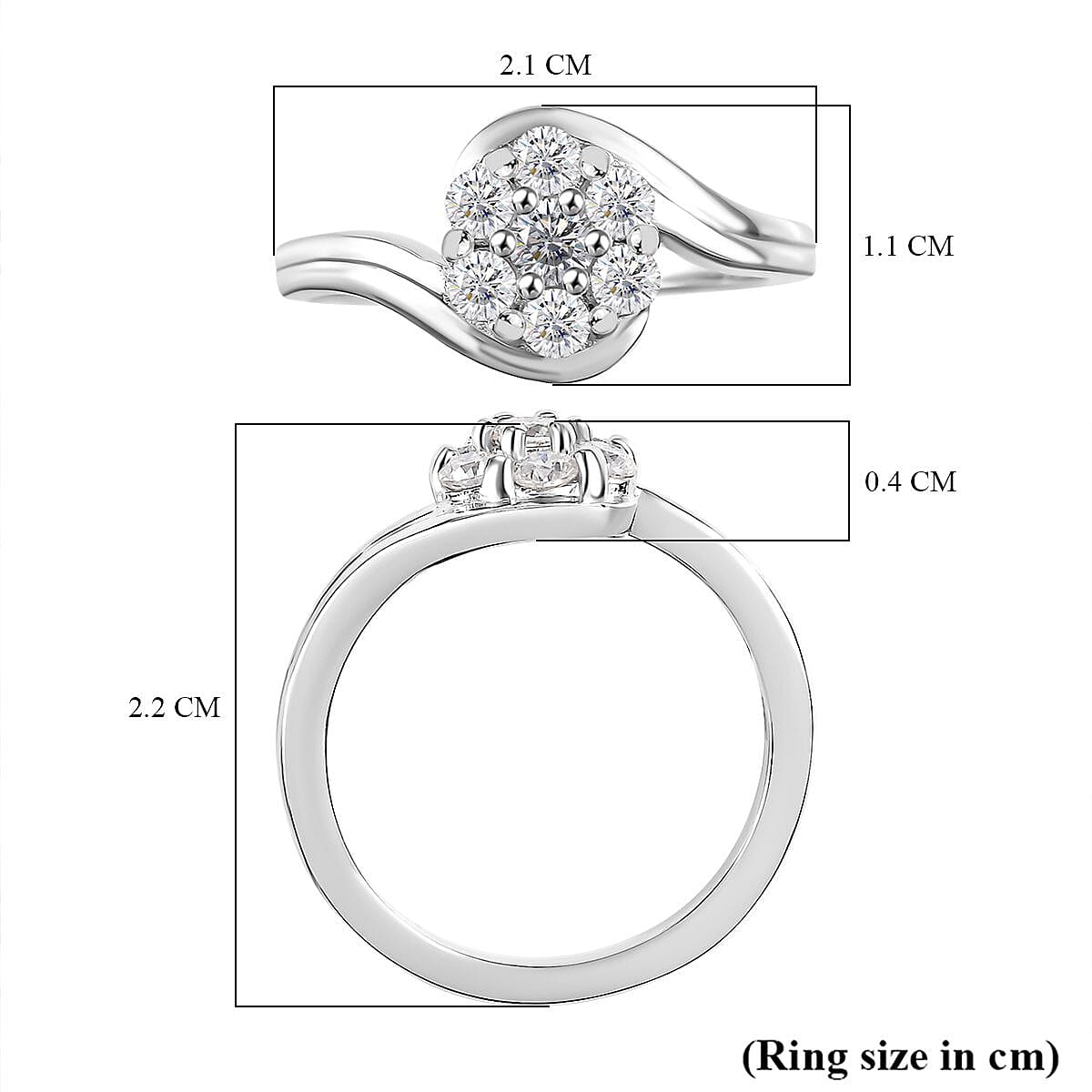 Moissanite Ring in Platinum Overlay Sterling Silver
