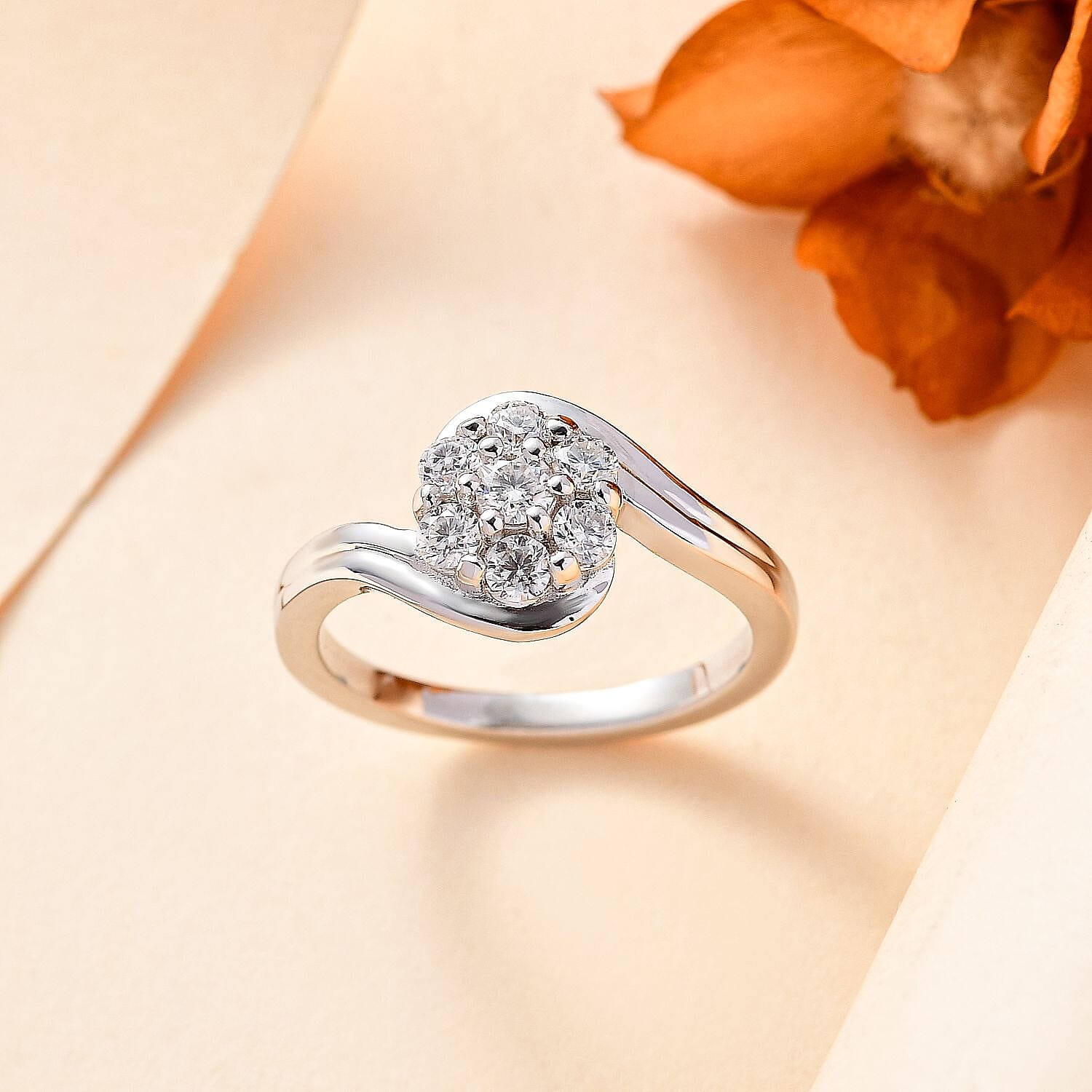 Moissanite Ring in Platinum Overlay Sterling Silver