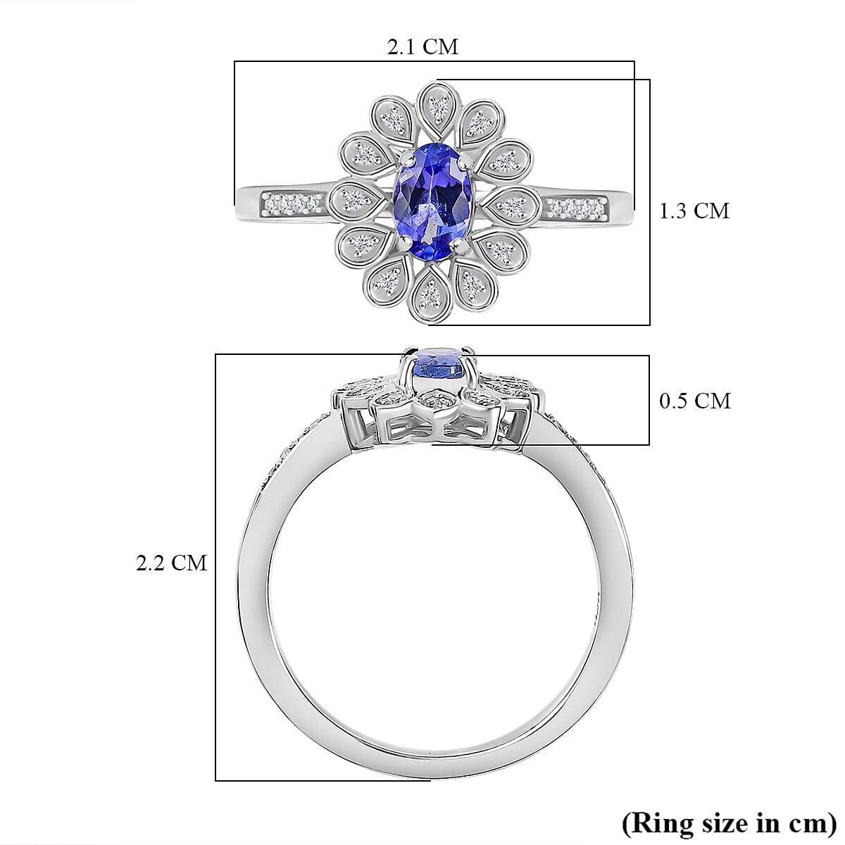 AAA Tanzanite & White Zircon Ring in Rhodium Overlay Sterling Silver AAA Tanzanite & White Zircon Ring in Rhodium Overlay Sterling Silver