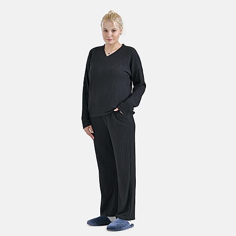 La Marey Two-Piece Knitted Loungwear Set (Size S) - Black