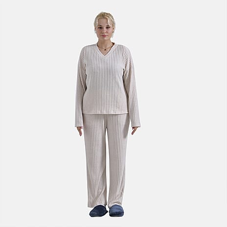 La Marey Two-Piece Knitted Loungwear Set (Size S) - Beige