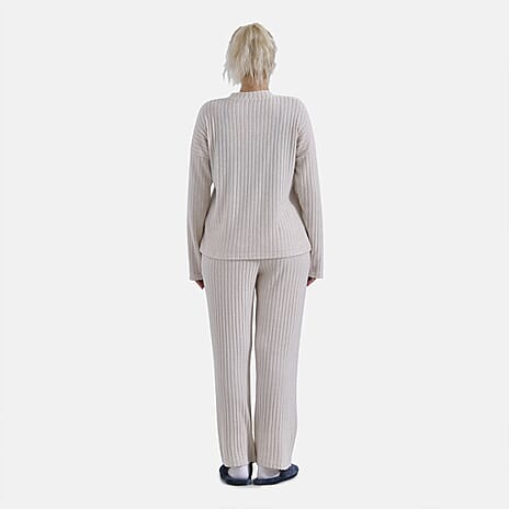 La Marey Two-Piece Knitted Loungwear Set (Size L) - Beige