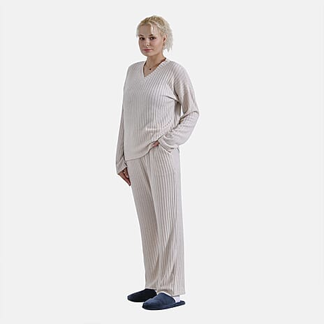 La Marey Two-Piece Knitted Loungwear Set (Size L) - Beige