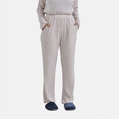La Marey Two-Piece Knitted Loungwear Set (Size L) - Beige