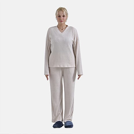 La Marey Two-piece Knitted Loungewear Set (Size 16 to 18) - Cream