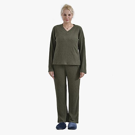 La Marey Two-piece Knitted Loungewear Set (Size 12 to 14) - Olive