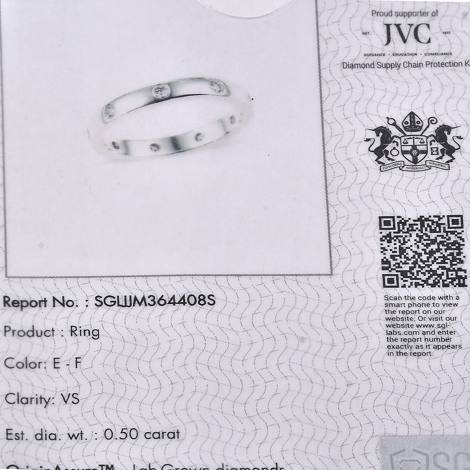 Luxuriant - 950 Platinum SGL Certified (VS-EF) Lab Grown Diamond Band Ring 0.50 Ct, Platinum Wt. 7.07 Gms.