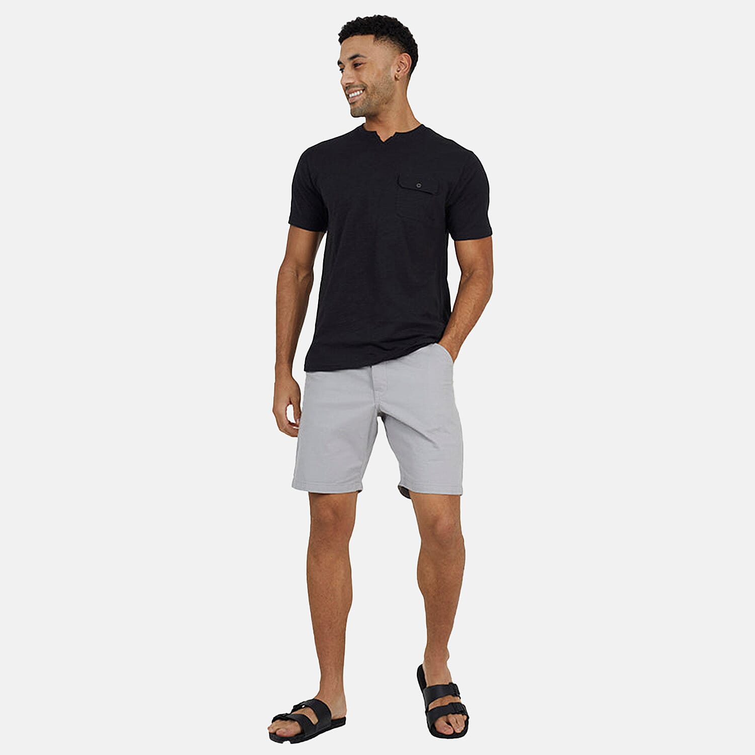 Brave Soul 100% Cotton Mens Short Sleeved V-Neck Tshirt with Patch Pocket (Size L) - Jet Black