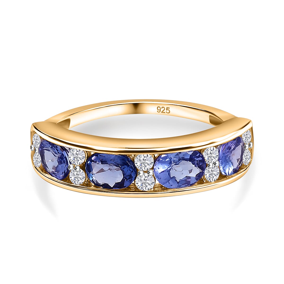 9K Yellow Gold AAA Tanzanite & Moissanite Band Ring 1.65 ct.