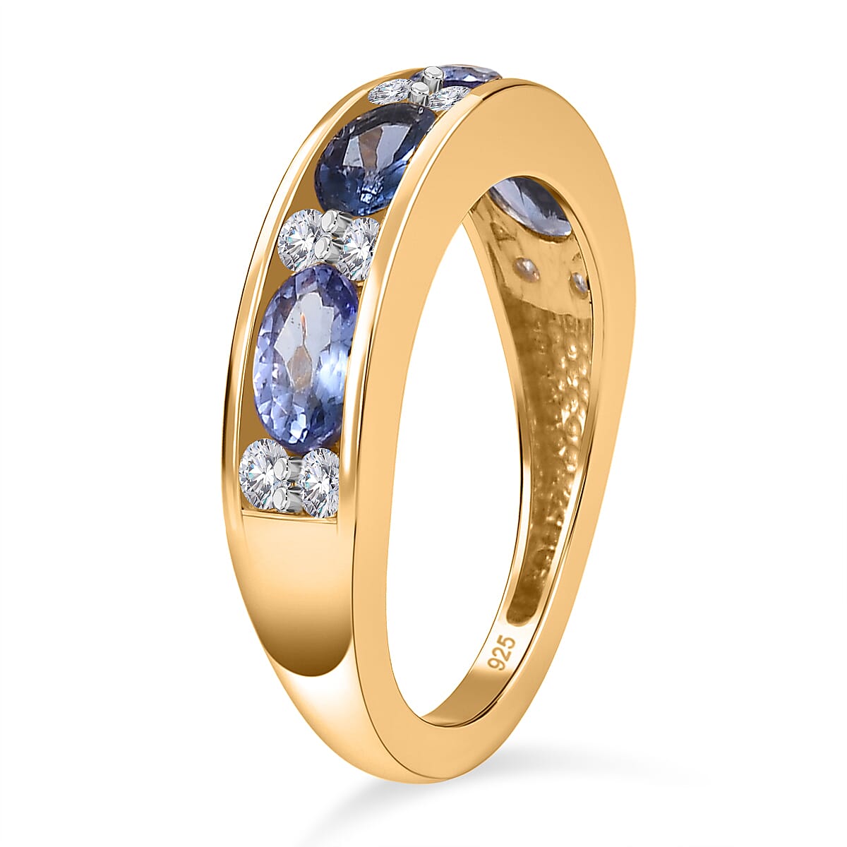 9K Yellow Gold AAA Tanzanite & Moissanite Band Ring 1.65 ct.