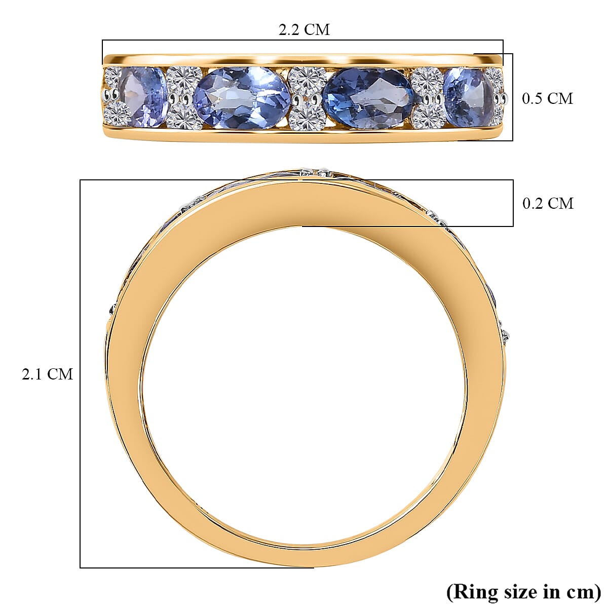 9K Yellow Gold AAA Tanzanite & Moissanite Band Ring 1.65 ct.