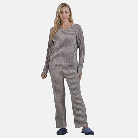 La Marey Two-Piece Washable Knit Ribbed Loungwear Set (Size S) - Khaki