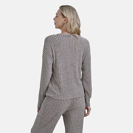 La Marey Two-Piece Knitted Loungewear Set (Size L) - Khaki