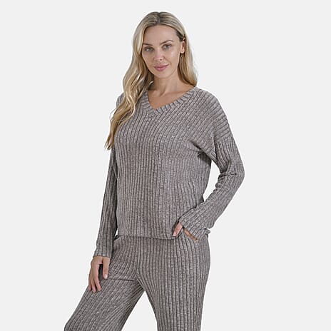 La Marey Two-Piece Knitted Loungewear Set (Size L) - Khaki