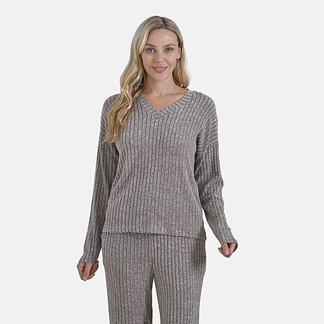 La Marey Two-Piece Knitted Loungewear Set (Size L) - Khaki