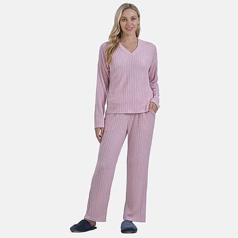 La Marey Two-Piece Washable Knit Ribbed Loungwear Set (Size S) - Pink