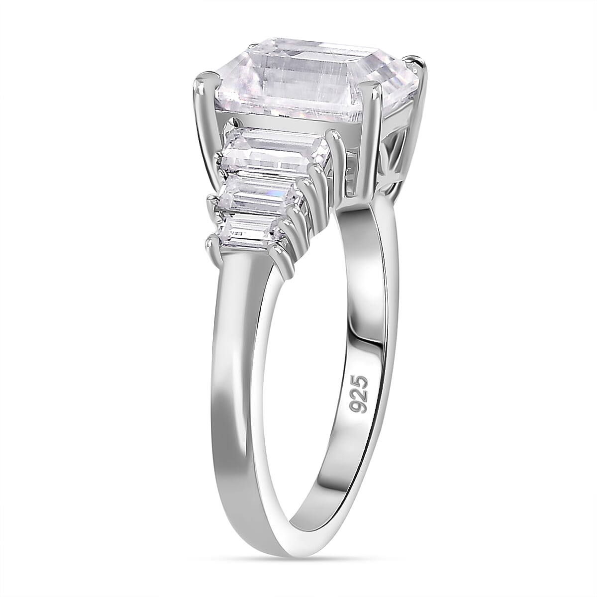 Moissanite Main Stone With Side Stone Ring in Rhodium Sterling Silver 3.27 Ct.