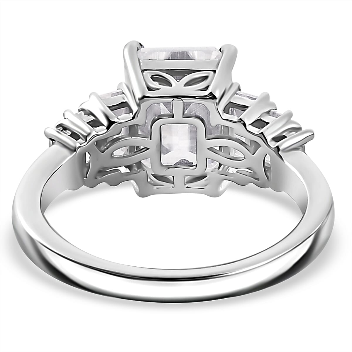 Moissanite Main Stone With Side Stone Ring in Rhodium Sterling Silver 3.27 Ct.