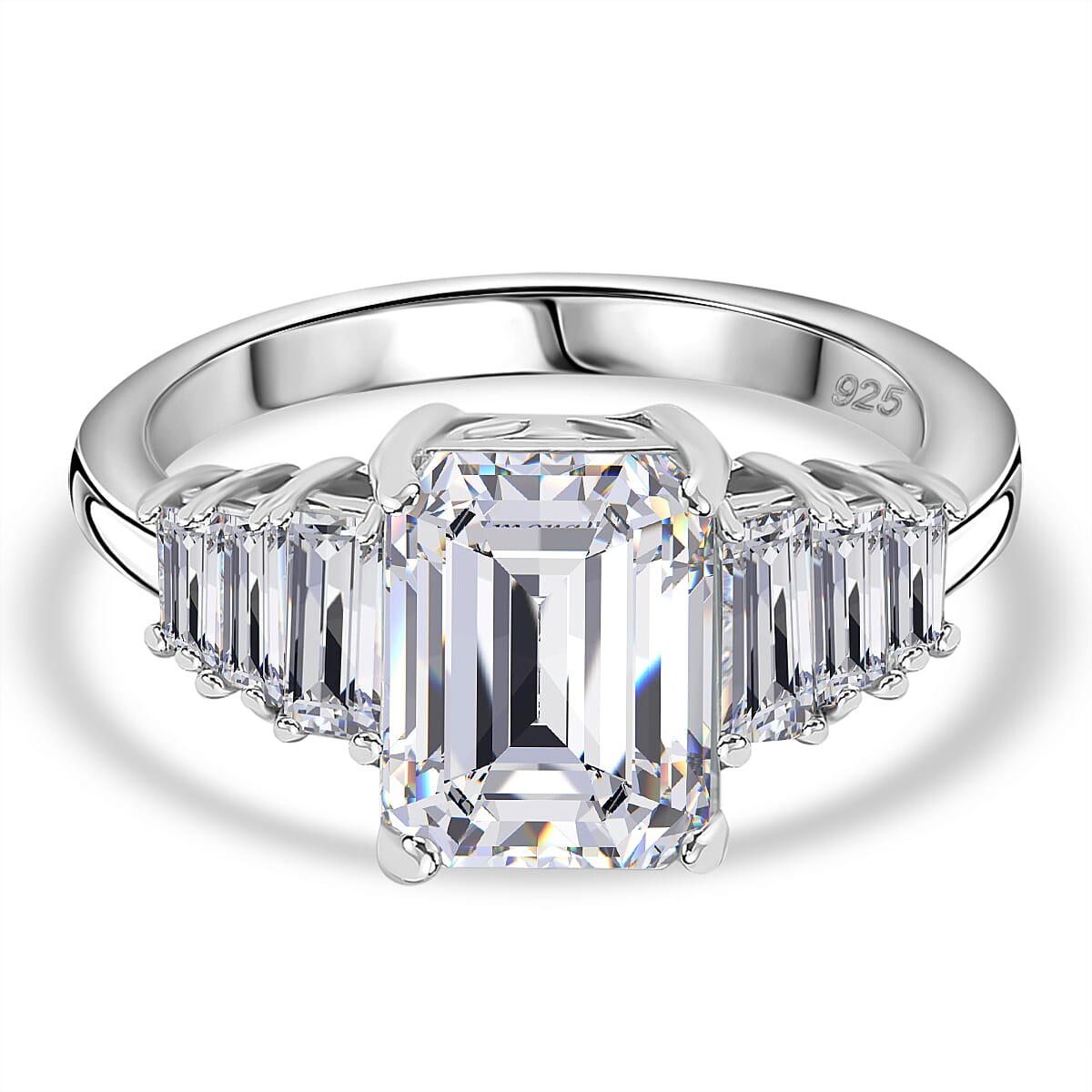 Moissanite Main Stone With Side Stone Ring in Rhodium Sterling Silver 3.27 Ct.