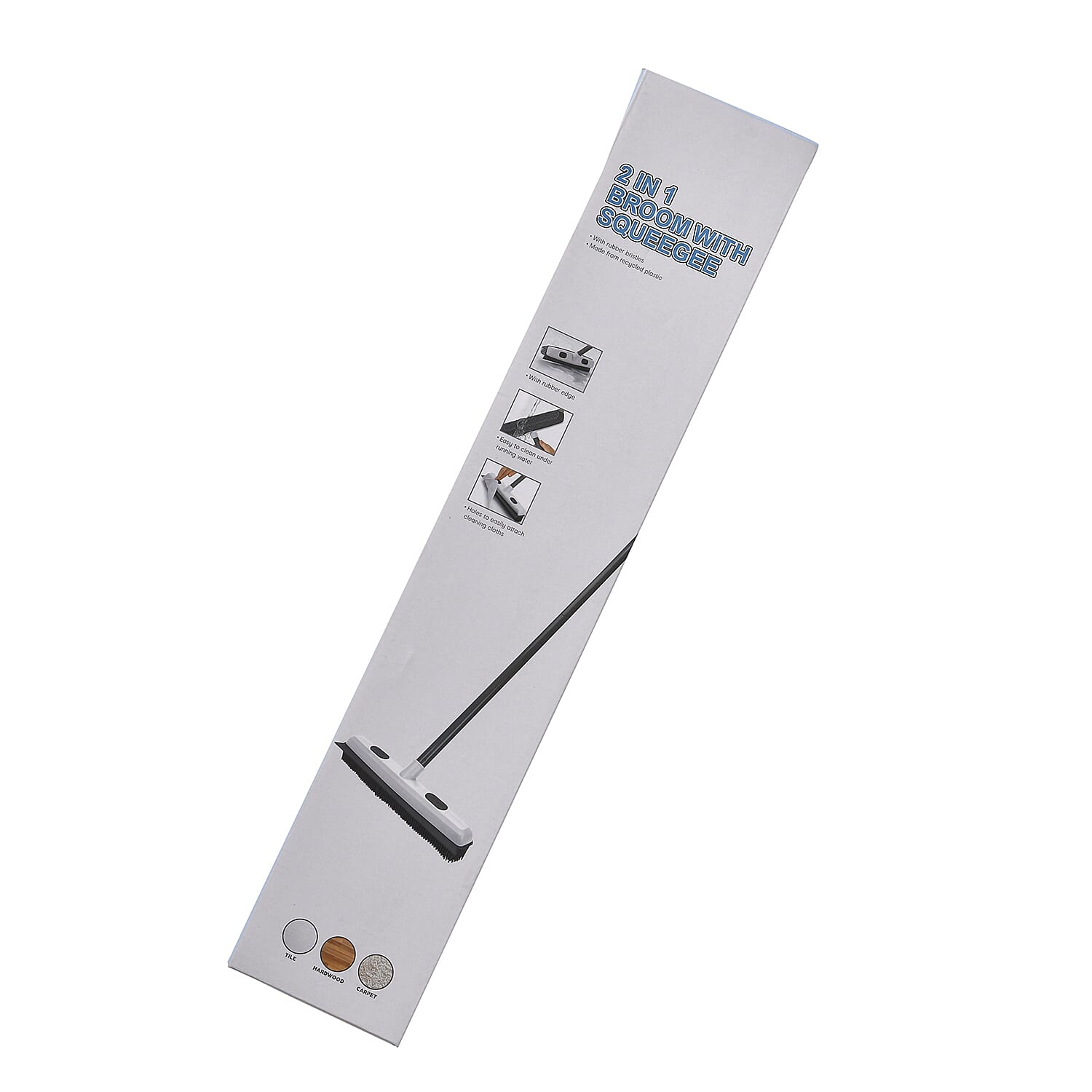 2 in 1 Broom with Squeegee - Stain, Pet Hair, Stubborn Grime, Dirty Water and Dust - Suitable for wet and dry cleaning, indoor- outdoor-Integrated squeegee. Blue