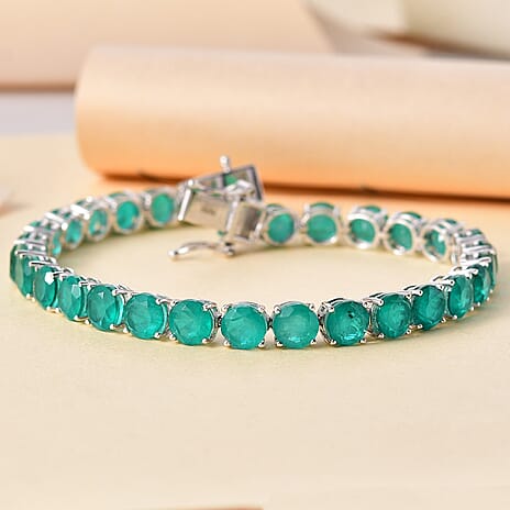 Emeraldine Quartz Bracelet (Size - 8) in Rhodium Overlay Sterling Silver 38.38 Ct.