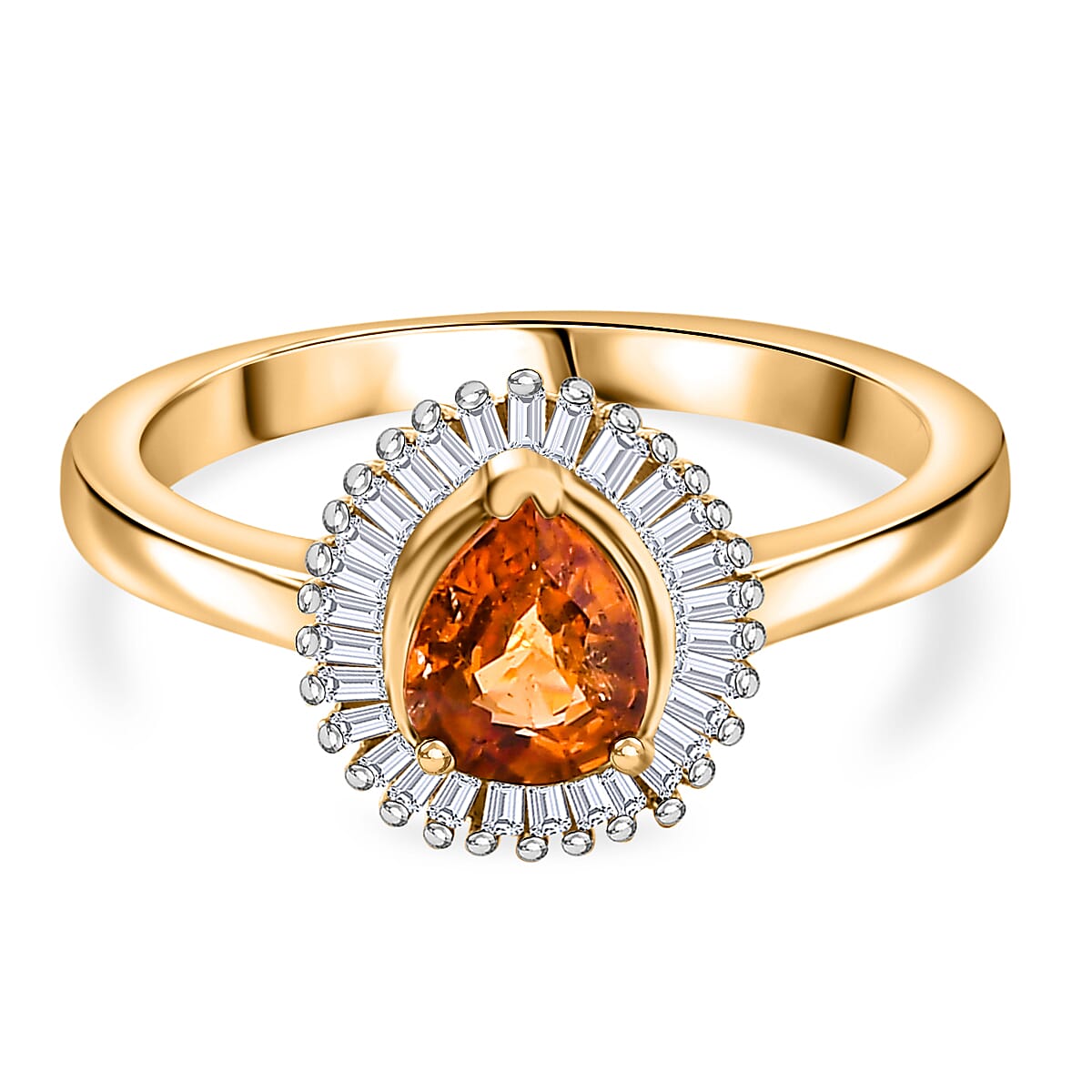 Spessartine Garnet & Diamond Halo Ring in 18K Vermeil Yellow Gold Plated Sterling Silver 1.00 Ct.