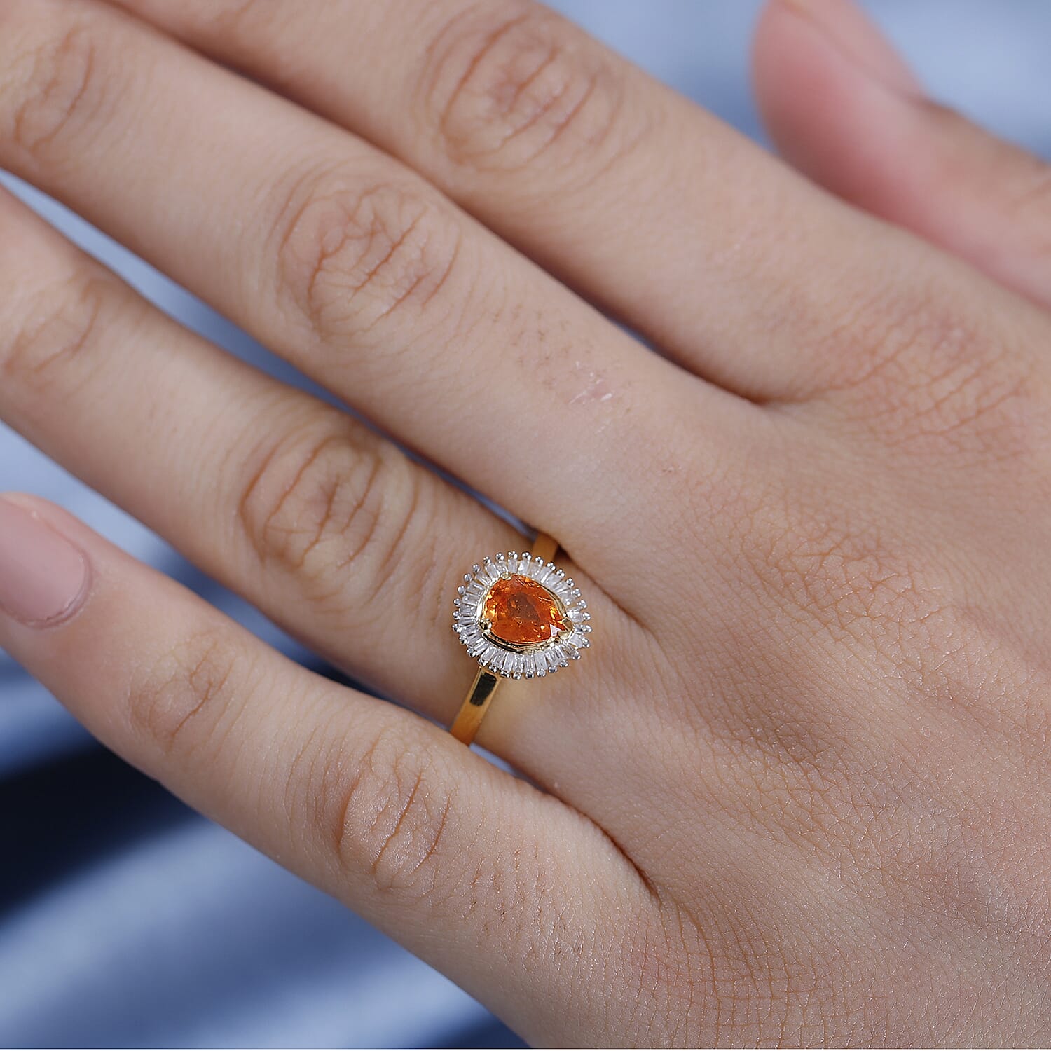 Spessartine Garnet & Diamond Halo Ring in 18K Vermeil Yellow Gold Plated Sterling Silver 1.00 Ct.