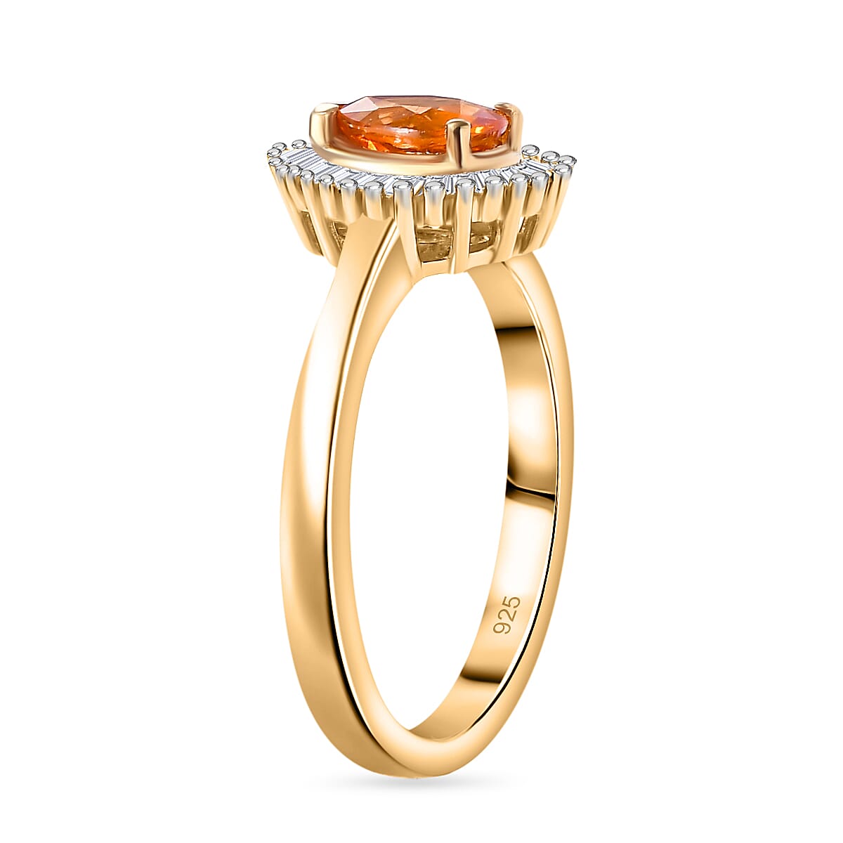 Spessartine Garnet & Diamond Halo Ring in 18K Vermeil Yellow Gold Plated Sterling Silver 1.00 Ct.