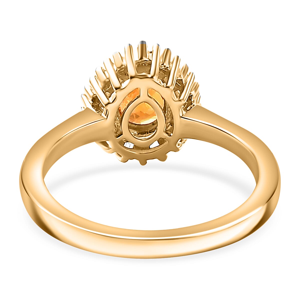 Spessartine Garnet & Diamond Halo Ring in 18K Vermeil Yellow Gold Plated Sterling Silver 1.00 Ct.