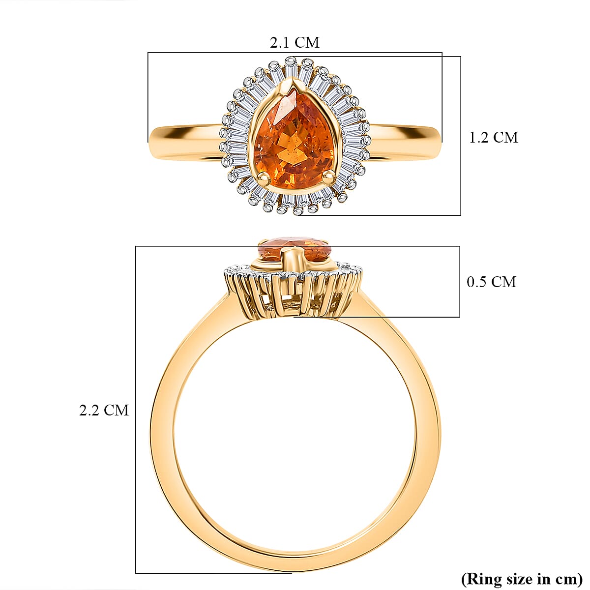 Spessartine Garnet & Diamond Halo Ring in 18K Vermeil Yellow Gold Plated Sterling Silver 1.00 Ct.