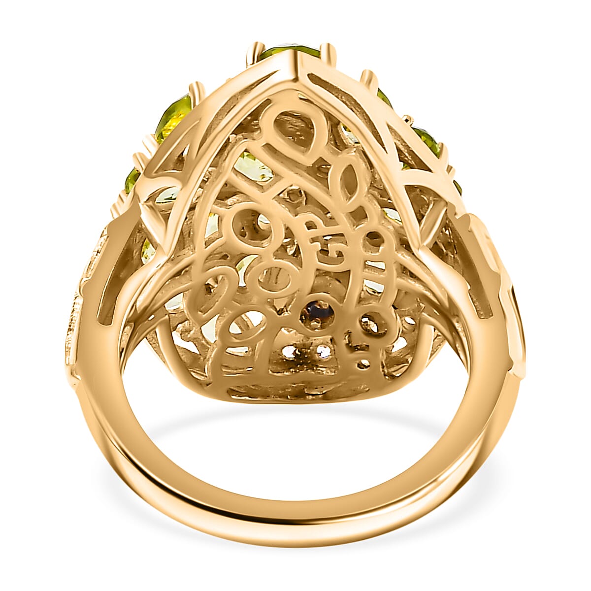 GP Peridot, Blue Sapphire, White Zircon Cluster Ring in 18K Vermeil Yellow Gold & Rhodium Overlay Sterling Silver 3.90 Ct.