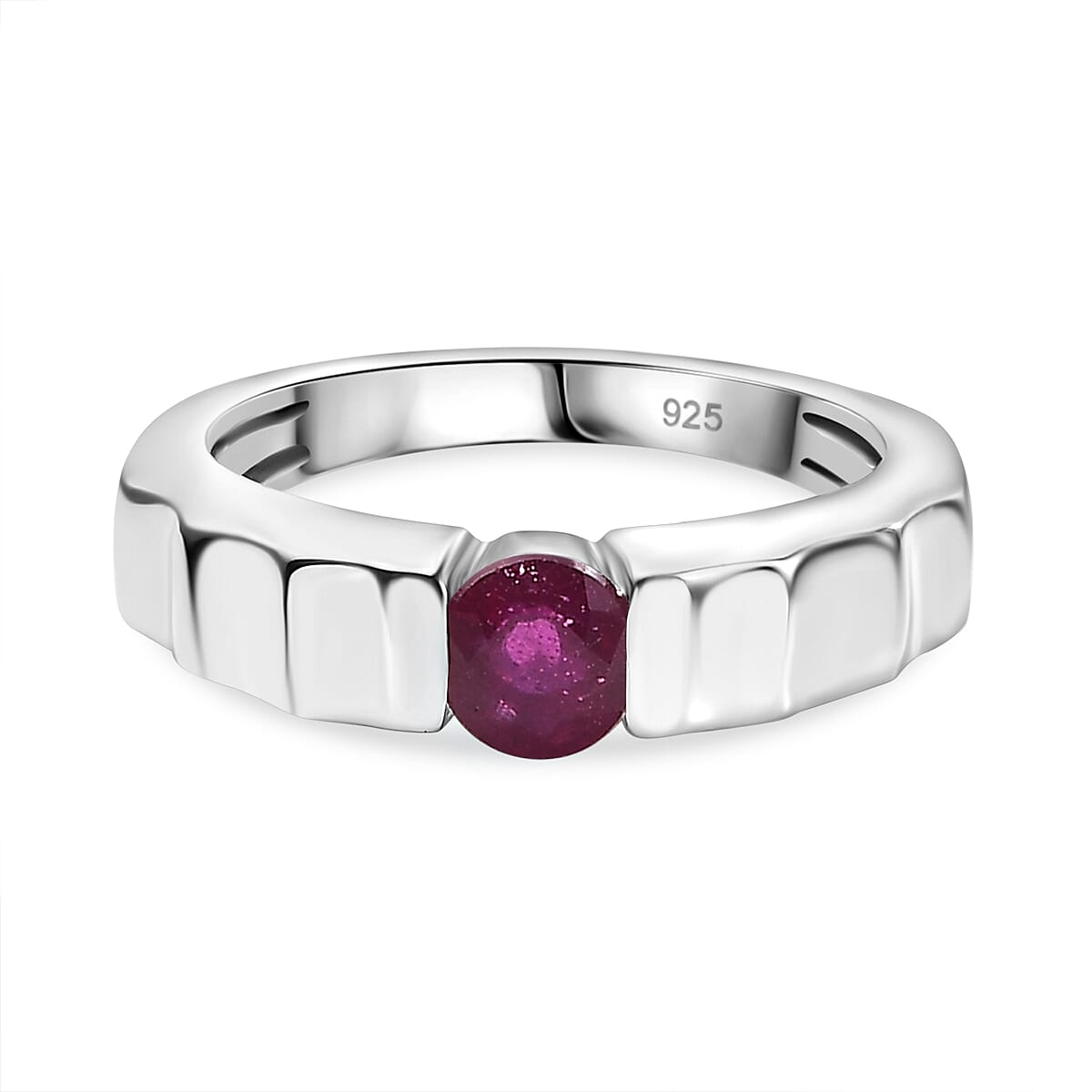 African Ruby Solitaire Ring in Rhodium Overlay Sterling Silver