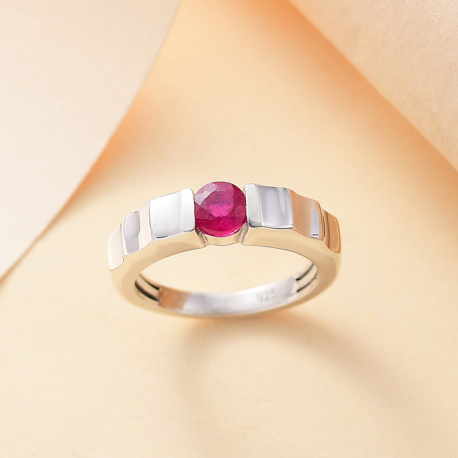 African Ruby Solitaire Ring in Rhodium Overlay Sterling Silver