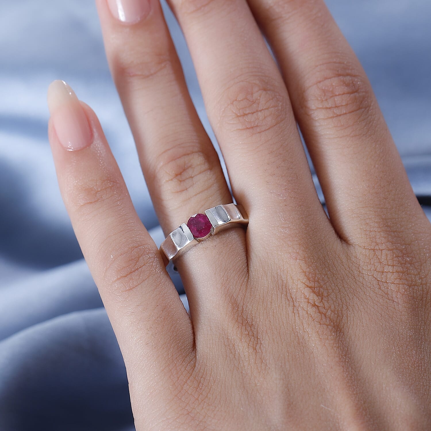 African Ruby Solitaire Ring in Rhodium Overlay Sterling Silver