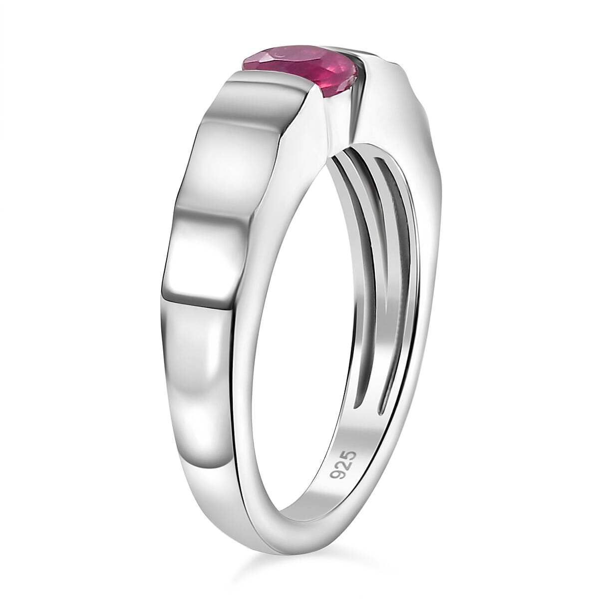 African Ruby Solitaire Ring in Rhodium Overlay Sterling Silver