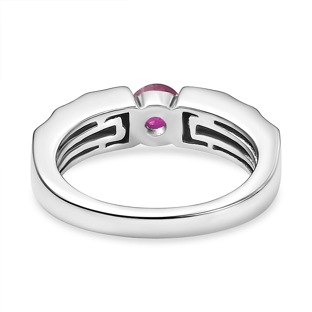 African Ruby Solitaire Ring in Rhodium Overlay Sterling Silver