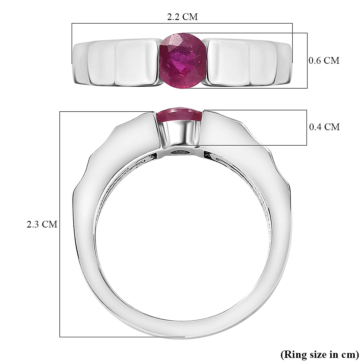 African Ruby Solitaire Ring in Rhodium Overlay Sterling Silver