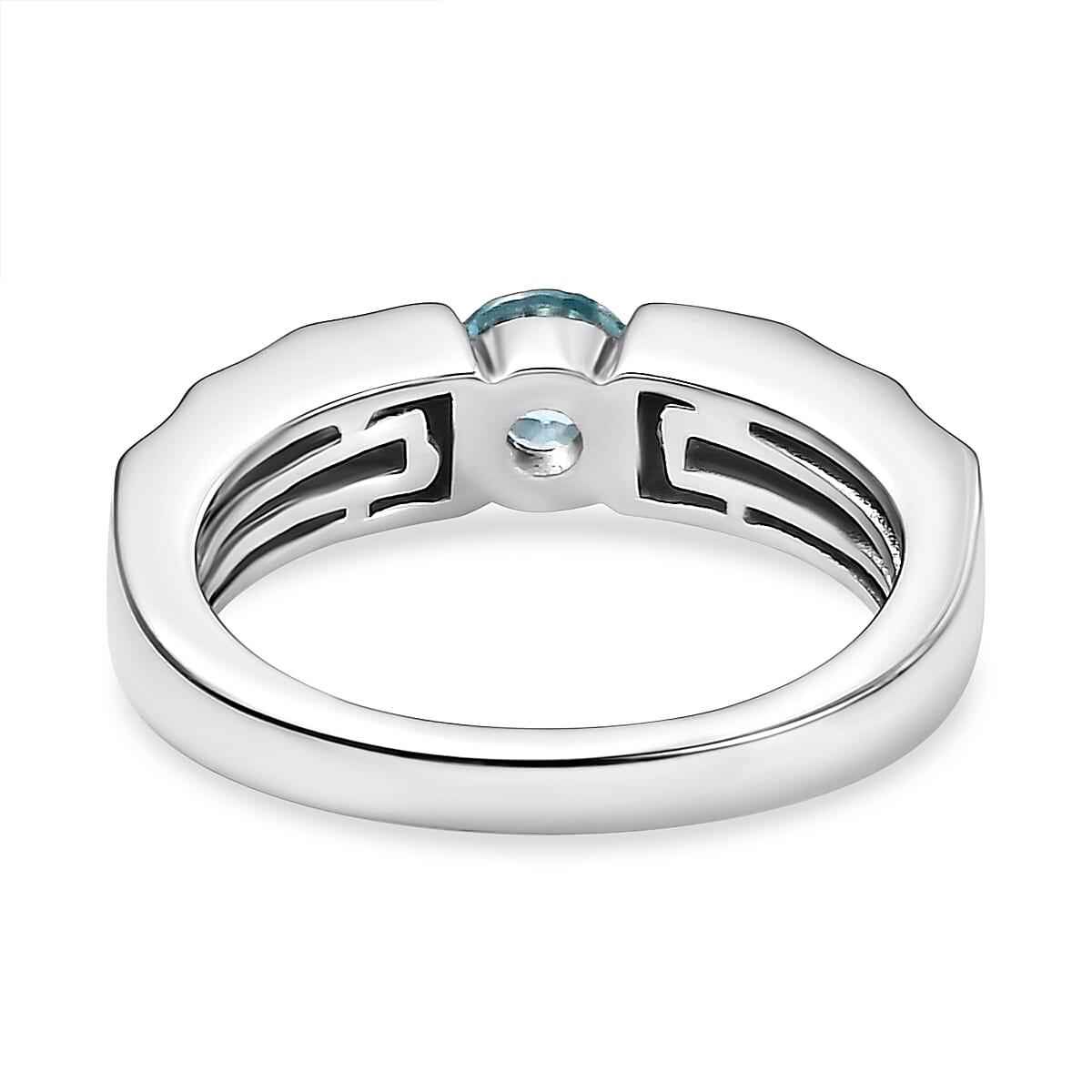 Blue Zircon Solitaire Ring in Rhodium Overlay Sterling Silver Blue Zircon Solitaire Ring in Rhodium Overlay Sterling Silver