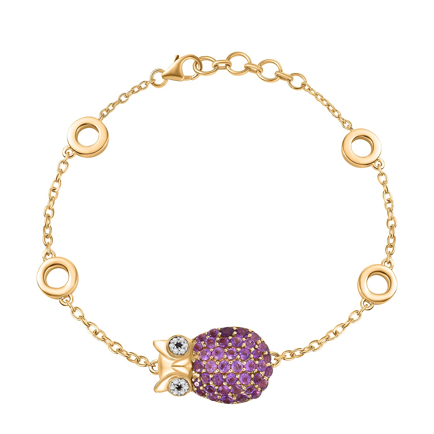 GP Italian Garden Collection - Lady Wise Amethyst, Black Spinel & Zircon Bracelet (Size 7)  in 18K YG Vermeil Sterling Silver